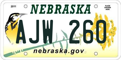 NE license plate AJW260