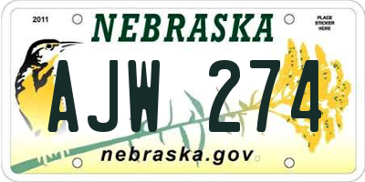 NE license plate AJW274