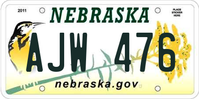 NE license plate AJW476