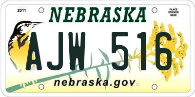 NE license plate AJW516