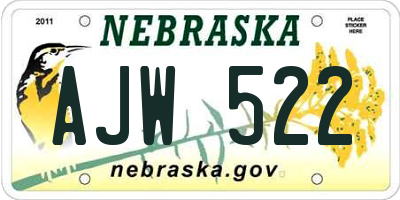 NE license plate AJW522