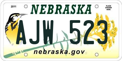 NE license plate AJW523