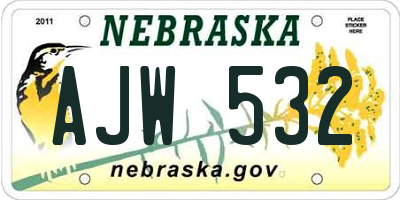 NE license plate AJW532