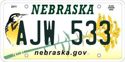 NE license plate AJW533