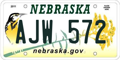 NE license plate AJW572