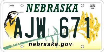 NE license plate AJW671