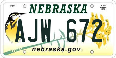 NE license plate AJW672