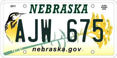 NE license plate AJW675