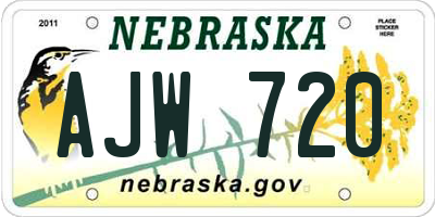 NE license plate AJW720