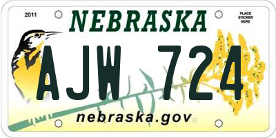 NE license plate AJW724