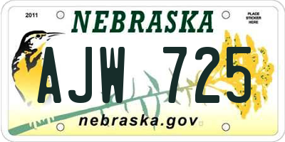 NE license plate AJW725