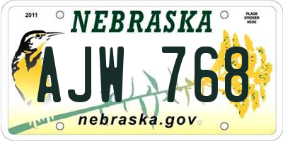 NE license plate AJW768