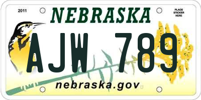 NE license plate AJW789