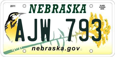 NE license plate AJW793