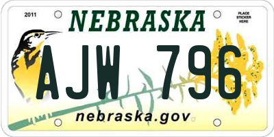 NE license plate AJW796