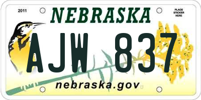 NE license plate AJW837
