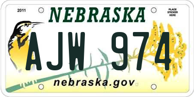NE license plate AJW974
