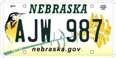 NE license plate AJW987