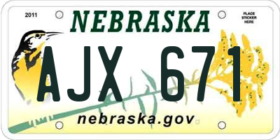 NE license plate AJX671