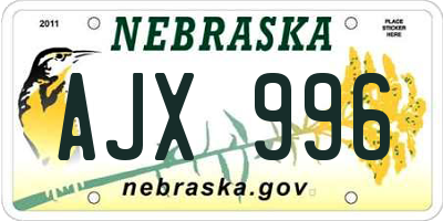 NE license plate AJX996