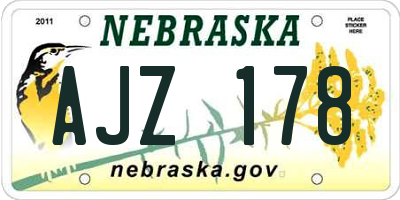 NE license plate AJZ178