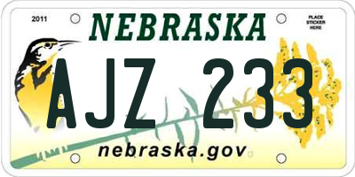 NE license plate AJZ233