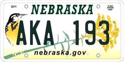 NE license plate AKA193