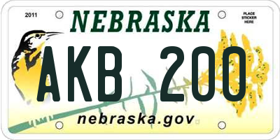 NE license plate AKB200