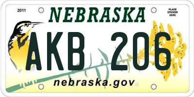 NE license plate AKB206