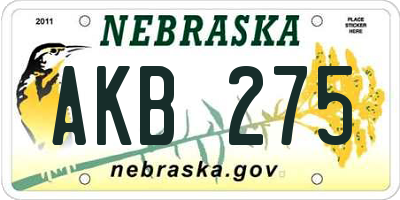 NE license plate AKB275
