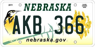 NE license plate AKB366