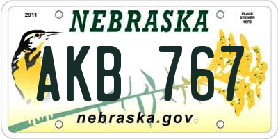 NE license plate AKB767