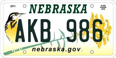 NE license plate AKB986