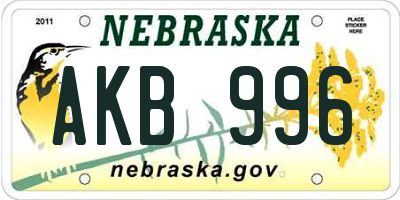 NE license plate AKB996