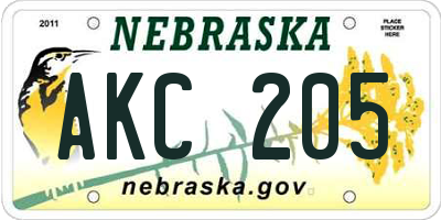 NE license plate AKC205