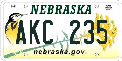 NE license plate AKC235