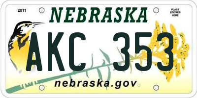 NE license plate AKC353