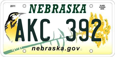 NE license plate AKC392