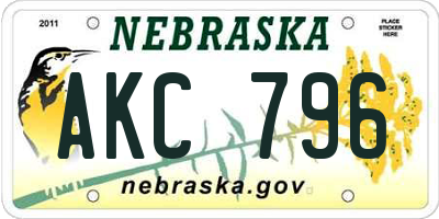 NE license plate AKC796