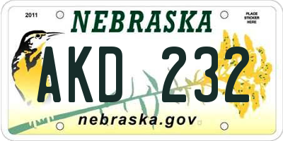 NE license plate AKD232