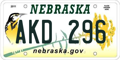 NE license plate AKD296