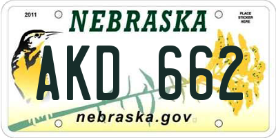 NE license plate AKD662