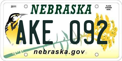 NE license plate AKE092
