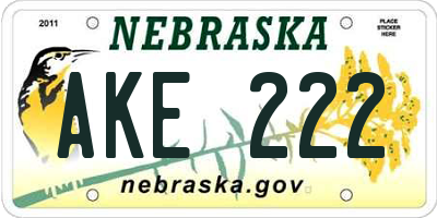 NE license plate AKE222