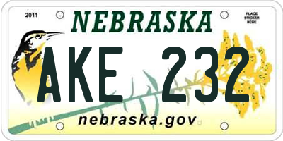 NE license plate AKE232