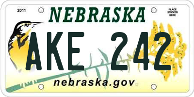 NE license plate AKE242