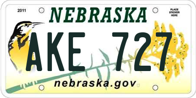 NE license plate AKE727