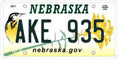NE license plate AKE935