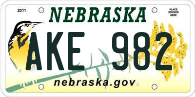 NE license plate AKE982