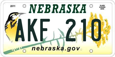 NE license plate AKF210